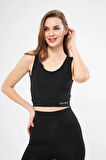 Livizmir Moda Kolsuz Dalgiç Baskılı Crop - Siyah