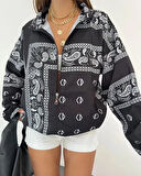 Livizmir Moda Dijital Baskılı Paraşüt Kumaş Rüzgarlık - Siyah