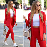 Livizmir Moda Kadın Atlas Kumaş Ceket Pantolon Takım