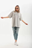 Livizmir Moda Unisex Taş Desenli Oversize T-Shirt - Gri