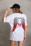 Livizmir Moda Unisex Baskılı Oversize T-Shirt - Beyaz