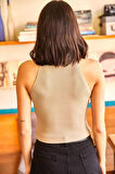 Halter Yaka Crop Triko Bluz
