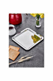 2 Adet Lüx Kare Paslanmaz Çelik Gümüş Renk 21x21cm Kahve Servis Sunum Tepsisi & tabağı