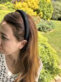BYM490 Kadın Saten İnce Siyah Günlük Yumuşak El Dikimi Saç Aksesuarı Taç