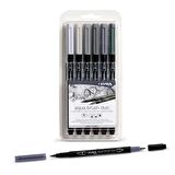 Lyra Aqua Brush Duo Çift Taraflı Fırça Uçlu Kalem 6lı Grey
