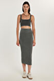 Kadın Slim Fit Pamuklu Düz Uzun Antrasit Etek