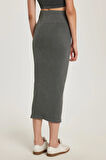 Kadın Slim Fit Pamuklu Düz Uzun Antrasit Etek