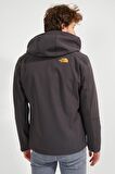 Erkek Antrasit Kapüşonlu Su Ve Rüzgar Geçirmez Cep Detaylı İçi Kürklü Softshell Mont