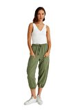 Barbora Keten Günlük Pantolon Beli Lastikli Bağcıklı Ln15haki4