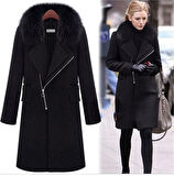 Kışlık Kürklü Kaşe Kadın Kaban