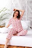 Yazlık Pamuklu Biyeli Önden Düğmeli Kısa Kol Retro Pijama Takımı 