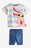 % 100 Pamuklu Blue White Bunny Taytlı Oversize Alt Üst Takım