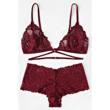 Kadın Bordo Özel Şık Sütyen Külot Takımı