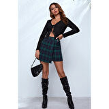 Kadın Siyah Uzun Kollu Önden Bağlama Detaylı Crop Top Bluz