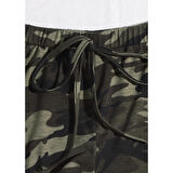 Kadın Kamuflaj Desenli Askılı Crop Top Ve Şortlu Gecelik Takım