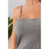 Kadın Gri Ip Askılı Penye Gecelik