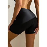 Kadın Siyah Önden Bağcıklı Deniz Şortu