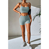 Kadın Açık Mavi Şortlu Kaşkorse Gecelik Takım