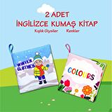 2 Kitap Tox İngilizce Kışlık Giysiler ve Renkler Kumaş Sessiz Kitap E124 E129 - Bez Kitap , Eğitici Oyuncak , Yumuşak ve Hışırtılı
