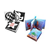 2 Kitap Tox İngilizce Siyah-Beyaz Bebek ve Deniz Canlıları Kumaş Sessiz Kitap E136 E122 - Bez Kitap , Eğitici Oyuncak , Yumuşak ve Hışırtılı