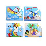 4 Set - 48 Parça Tox Tekne , Helikopter ve Gökkuşağı 3+ Keçe Yapboz - 3 Yaş Puzzle T005 T042