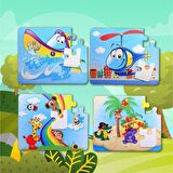 4 Set - 48 Parça Tox Tekne , Helikopter ve Gökkuşağı 3+ Keçe Yapboz - 3 Yaş Puzzle T005 T042