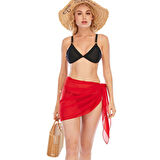 Kadın Kırmızı Transparan Belden Bağlamalı Pareo