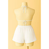 Kadın Beyaz Şortlu Belden Ve Boyundan Bağlamalı Bikini Takımı