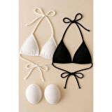 MARSiLYAN- Kadın Siyah ve Beyaz Minimal Kesim Üçgen Bikini Üstü