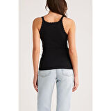 MARSiLYAN- Kadın Siyah Normal Kalıp Dantel Detalı Ince Askılı Oyuk Yaka Atlet