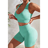 Kadın Açık Mavi Yüksek Bel Çapraz Sırt Detaylı Şortlu Gecelik Takım