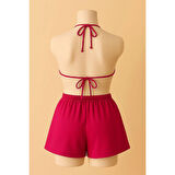 MARSiLYAN- Kadın Fuşya Şortlu Belden ve Boyundan Bağlamalı Bikini Takımı