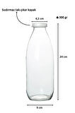 2 Adet 1 Litre Şeffaf Sürahi Süt, Ayran, Su, Limonata, Meşrubat Şişesi Plastik Kapaklı Cam Şişe