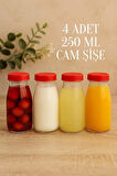 4 Adet 250 ML Şeffaf Sürahi Süt, Ayran, Su, Limonata, Meşrubat Şişesi Plastik Kapaklı Cam Şişe