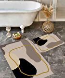 Gold Renk Banyo Paspası, Nude Renk Paspas, Geometrik Desen Banyo Paspası, Banyo Paspas Takımı, Kaymaz Taban Banyo Paspası, Klozet Takımı, Yıkanabilir Klozet Takımı, Dekoratif Banyo Paspası,