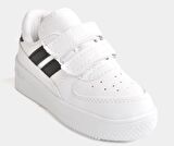 Günlük Unisex Çocuk Şeritli Beyaz Sneaker Cırtlı Hafif Rahat Spor Ayakkabı 