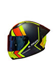 RAPID 2 RACE EXTRA MAT NEON SARI-NAVY MAVİ KASK++SPOİLER-SET