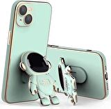 Apple iPhone 11 Uyumlu Astronot Standlı Kamera Lens Korumalı Telefon Kılıfı - Yeşil