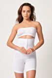 2087 Kadın Önden Agraflı Seamless Paçalı Boxer Korse Beyaz