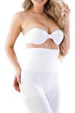 2015 Dikişsiz Uzun Paça Çift Kat Yüksek Bel Korse Beyaz