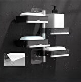 MAİN SHOP 4 Katlı Duvara Asılan Döner Sabun Kutusu Banyo Organizer Stand Gri