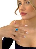925 Ayar Oval Aquamarine Otantik Üst Kalite Gümüş Yüzük