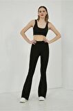 Kadın Siyah Yüksek Bel Ispanyol Paça Tayt Isp745