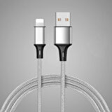 Native Audio 2 Metre iPhone Lightning 2.4A Naylon Örgü Gümüş Renkli Hızlı Şarj ve Data Kablosu