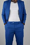 Slim Fit Mavi Takım Elbise Düz Desenli