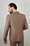 Slim Fit Kahverengi Takım Elbise Düz Desenli