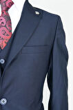 Slim Fit Lacivert Takım Elbise Düz Desenli