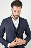 Slim Fit Lacivert Takım Elbise Düz Desenli