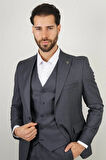 Slim Fit Mavi Takım Elbise Kendinden Desenli