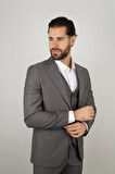 Slim Fit Gri Takım Elbise Kendinden Desenli